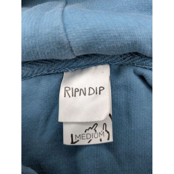 Rip N Dip Hoodie Mens Medium Blue Cat Leaf Pullover Pockets Preowned READ/ FLAWS - Picture 8 of 11